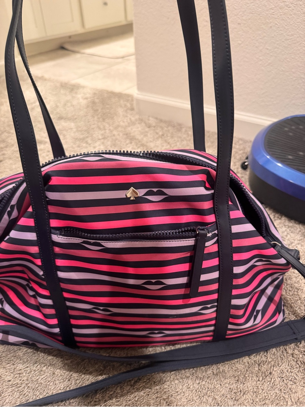 kate spade pink and black striped shoulder bag